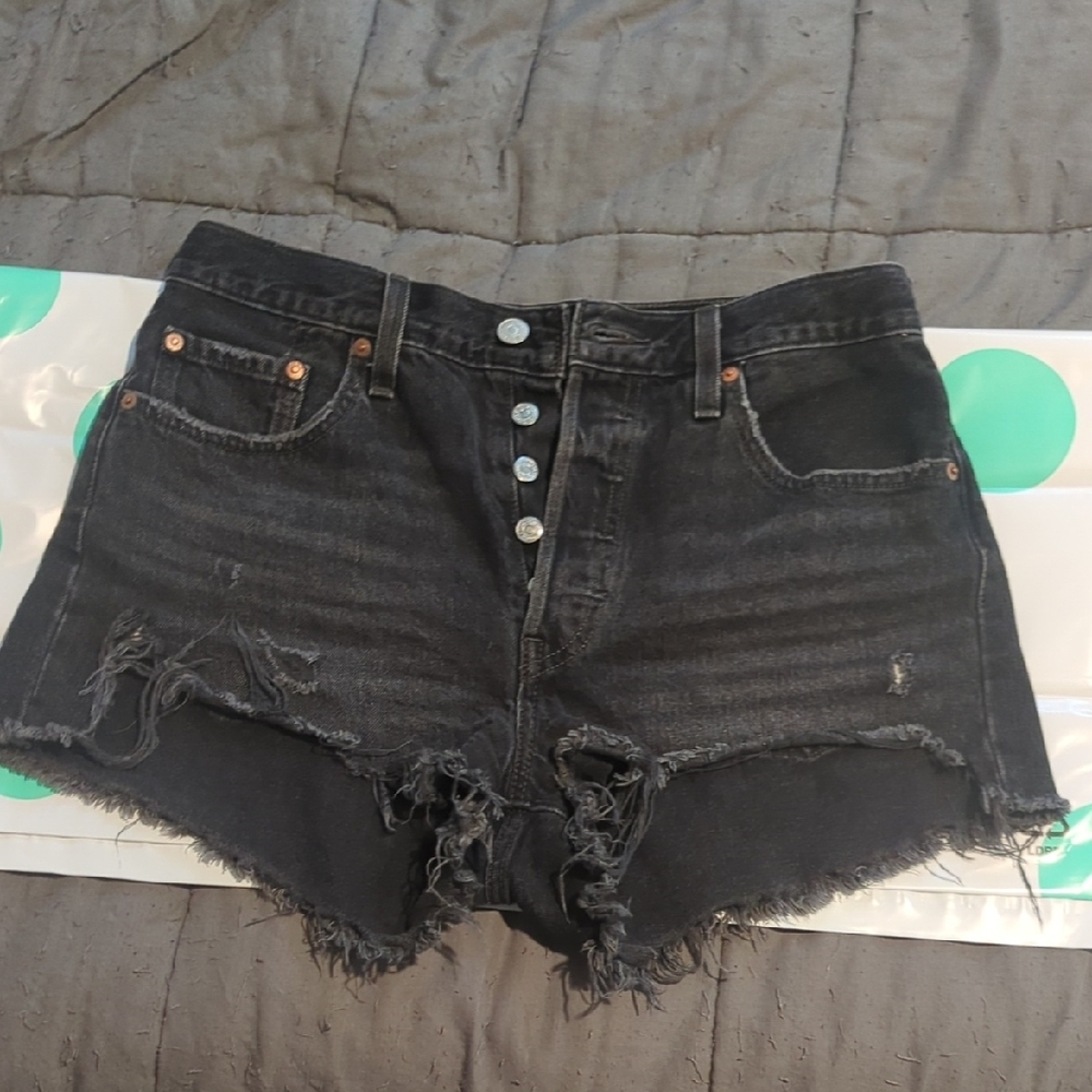 Levi's 501 Black Distressed Jean Shorts